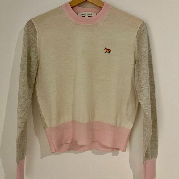Maison Kitsune Baby Fox Women Cream/Pink Sweater - Size Small - Picture 1 of 4